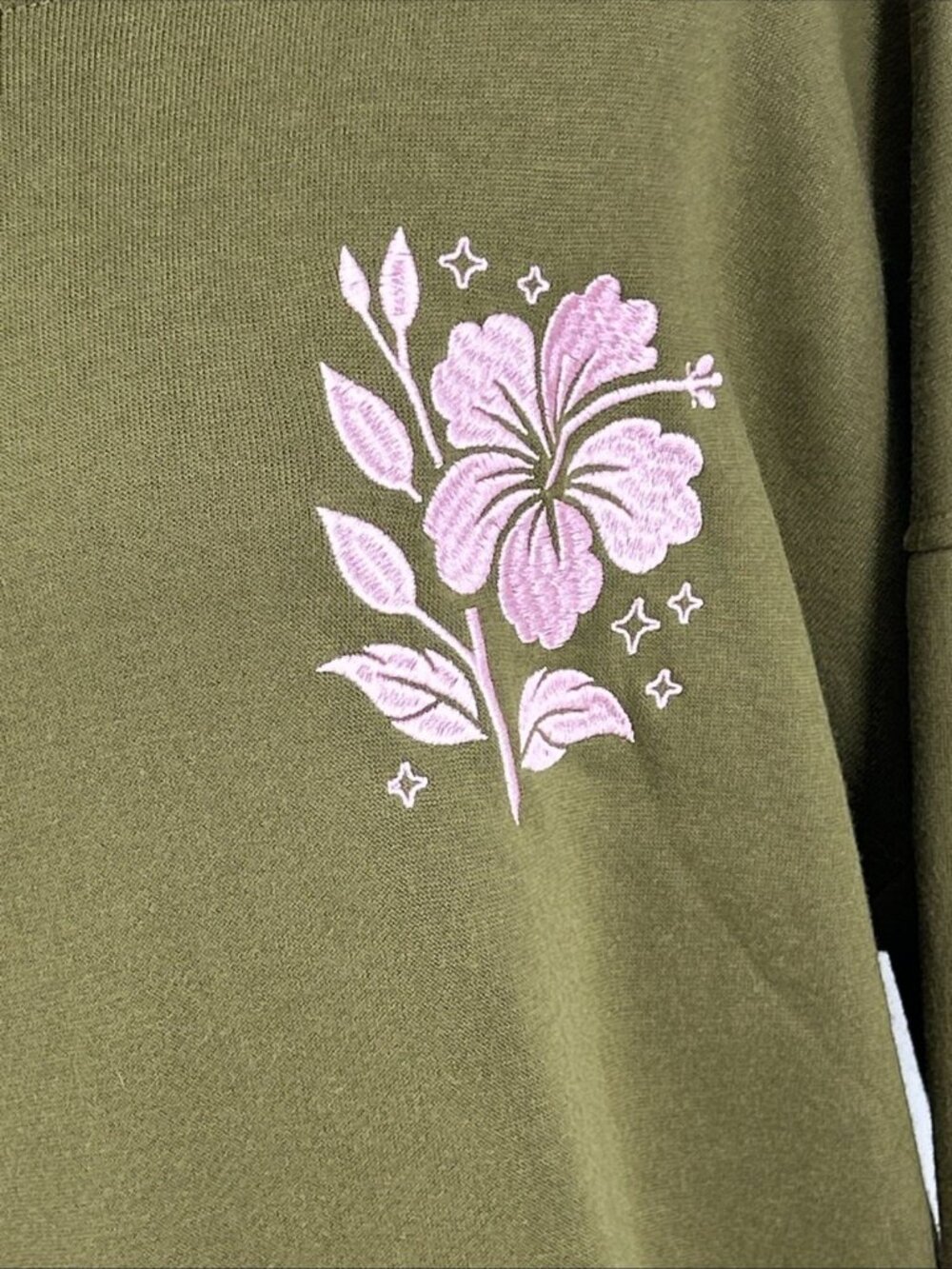 Love Theory Hoodie Womens Sz L Floral Green Pink Embroidered - Picture 2 of 8